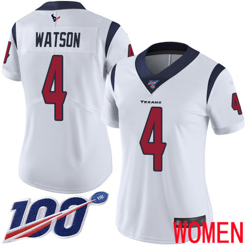 Houston Texans Limited White Women Deshaun Watson Road Jersey NFL Football #4 100th Season Vapor Untouchable->youth nfl jersey->Youth Jersey